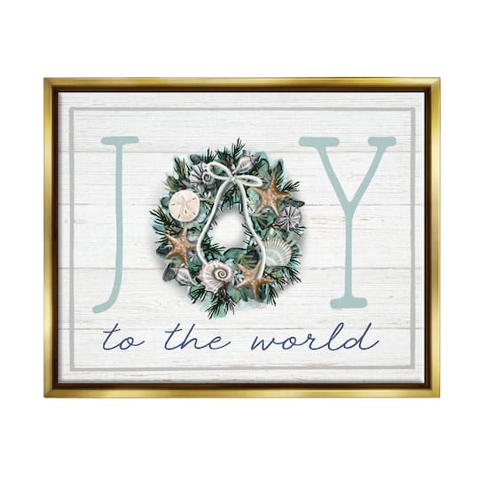 Stupell Industries Joy To The World Nautical Wreath Framed Floater Canvas Wall Art